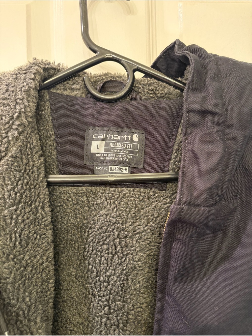 Carhartt Sherpa-Lined Relaxed Fit Washed Duck Jacket. Black, men’s large.